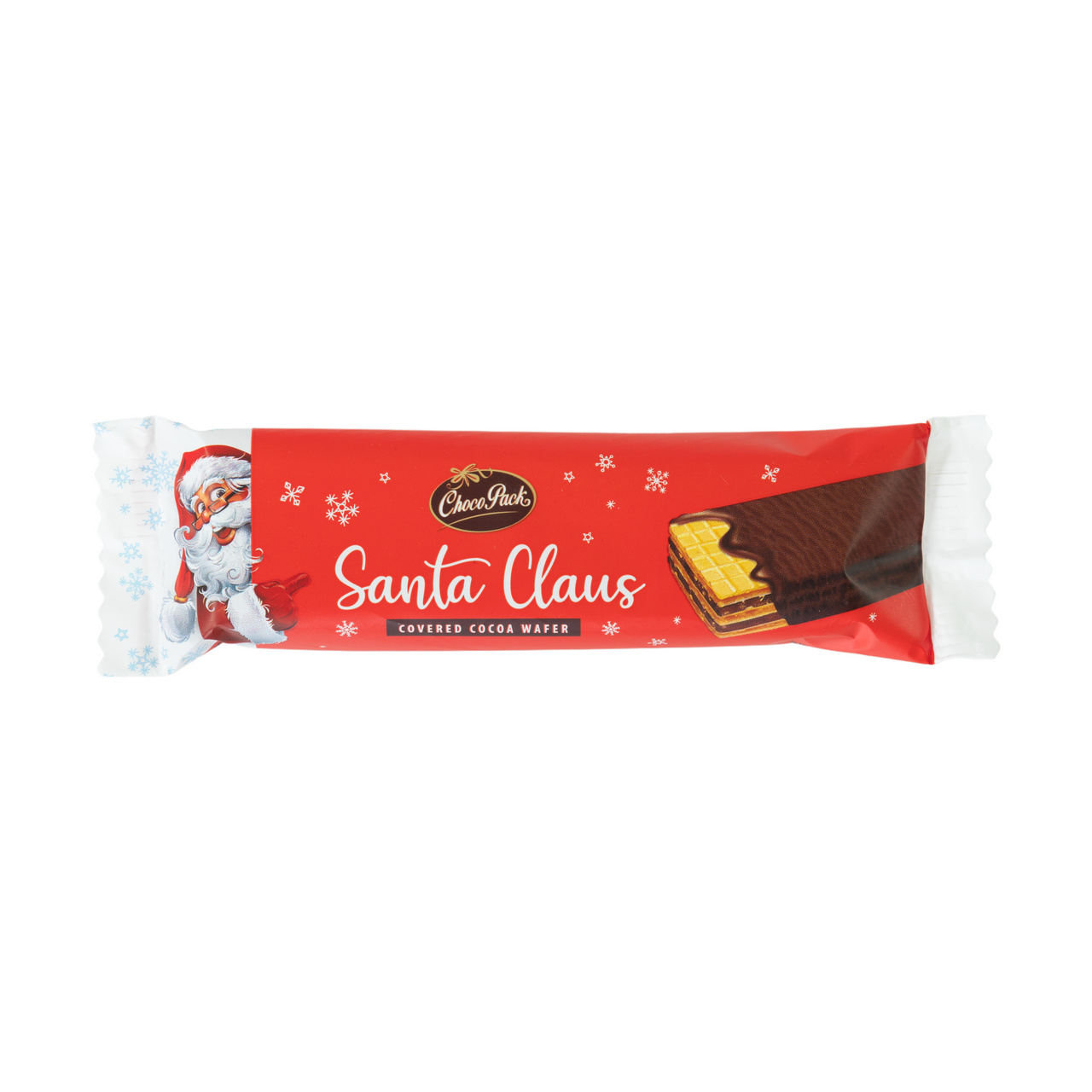 Santa Claus – napolitană umplută cu cremă de cacao, învelită în glazură de cacao, 25 g