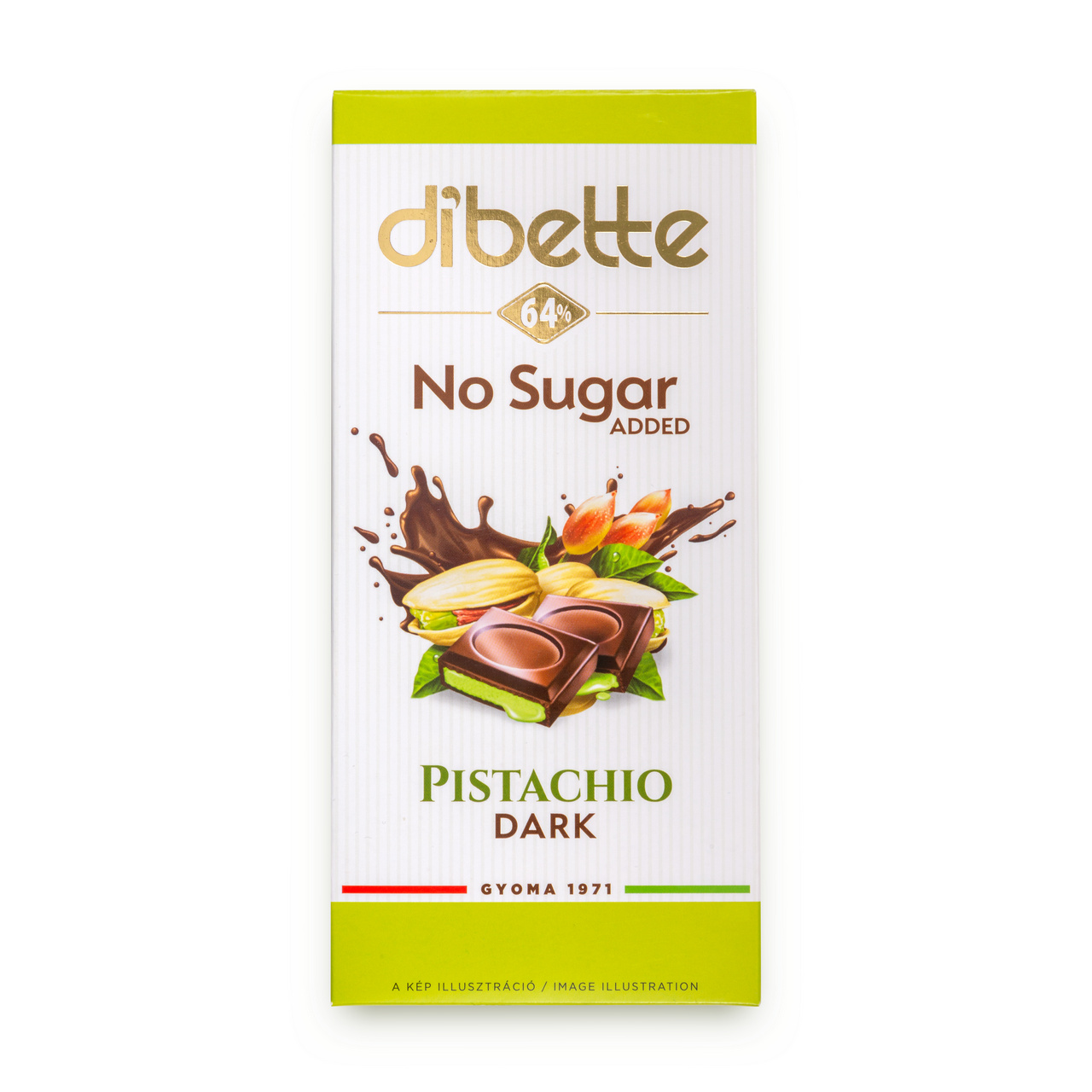 Ciocolată neagră Dibette cu eritritol și stevia – cremă de fistic, 80 g