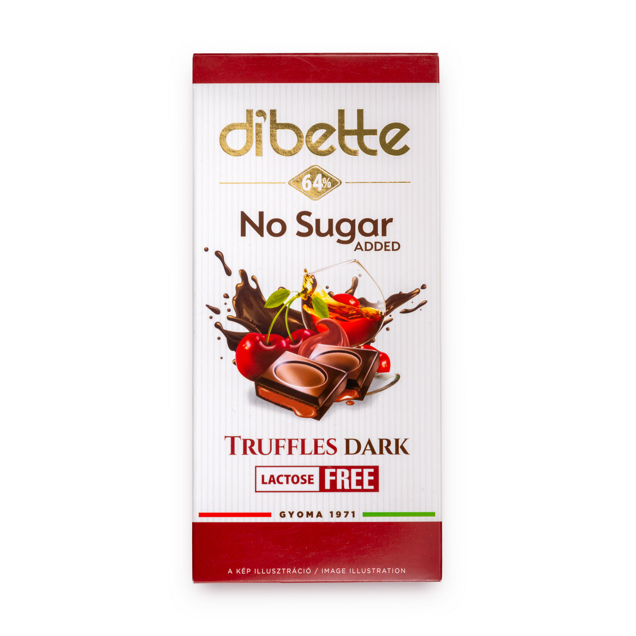 Ciocolată neagră Dibette cu eritritol și stevia – cremă truffel cu vișine, 80 g