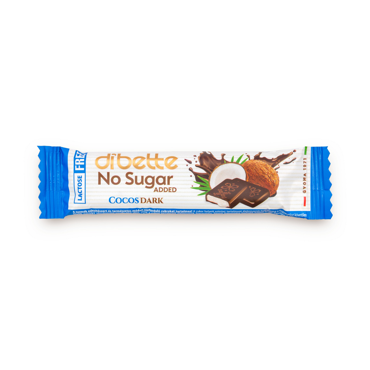 Ciocolată amăruie Dibette cu eritritol și stevia – cremă de nucă de cocos, 22 g