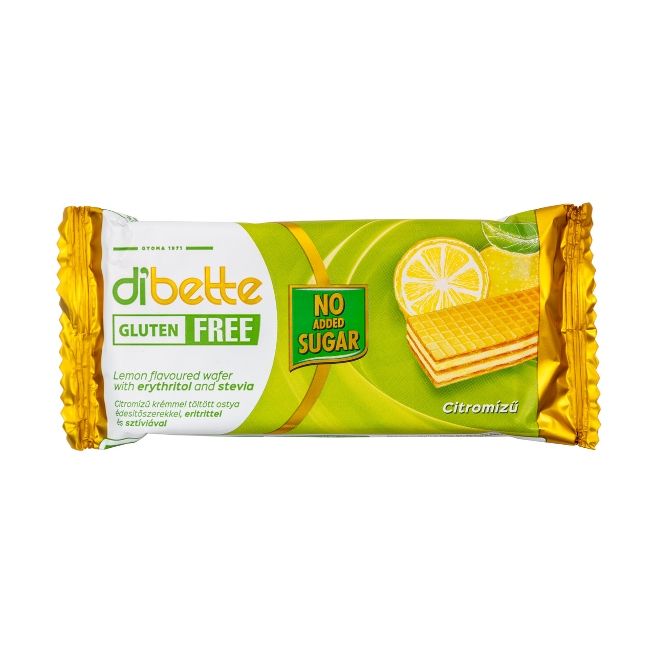 Napolitane Dibette cu eritritol și stevia, fără gluten – lămâie, 40 g