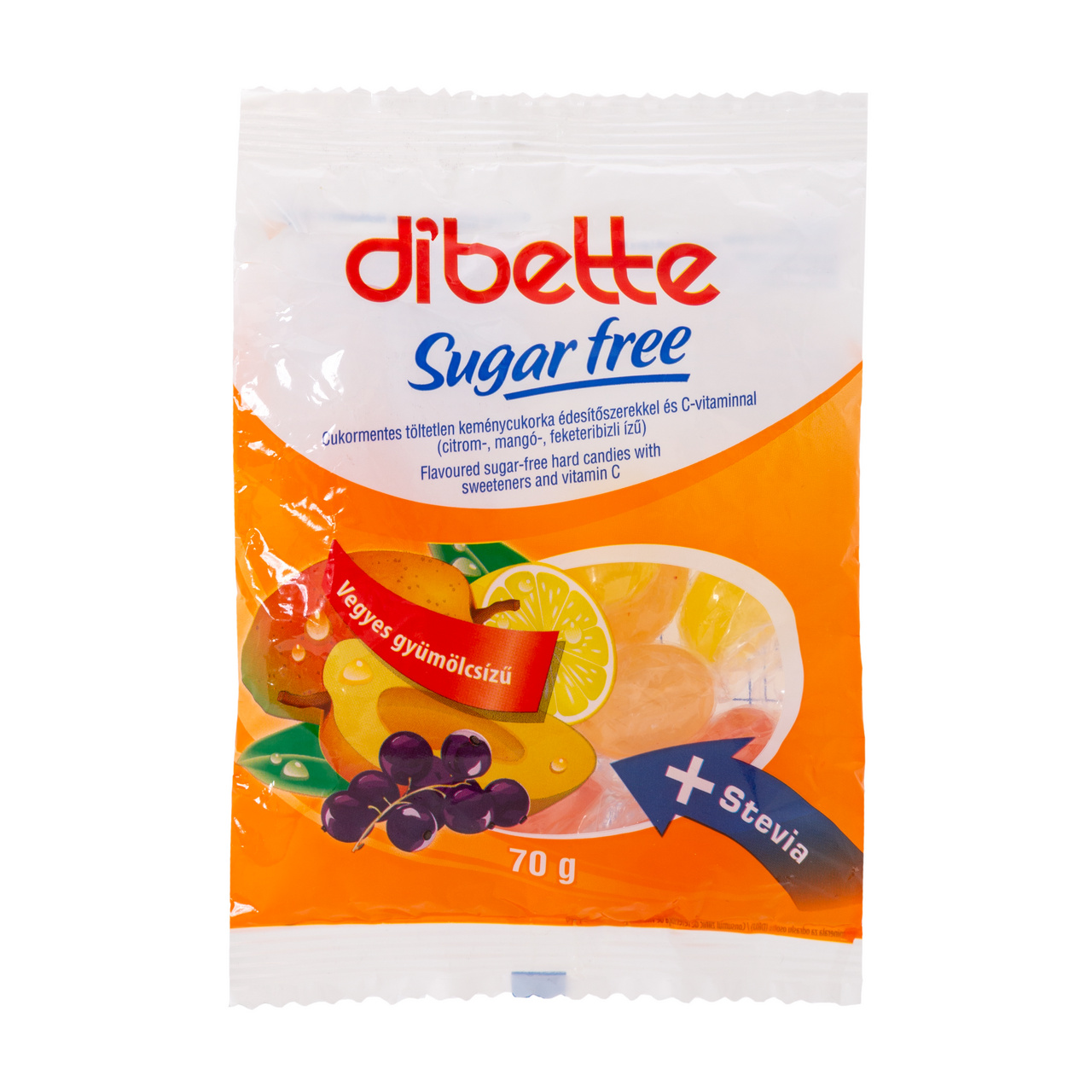 Bomboane Dibette cu stevia - aromă de fructe, 70 g