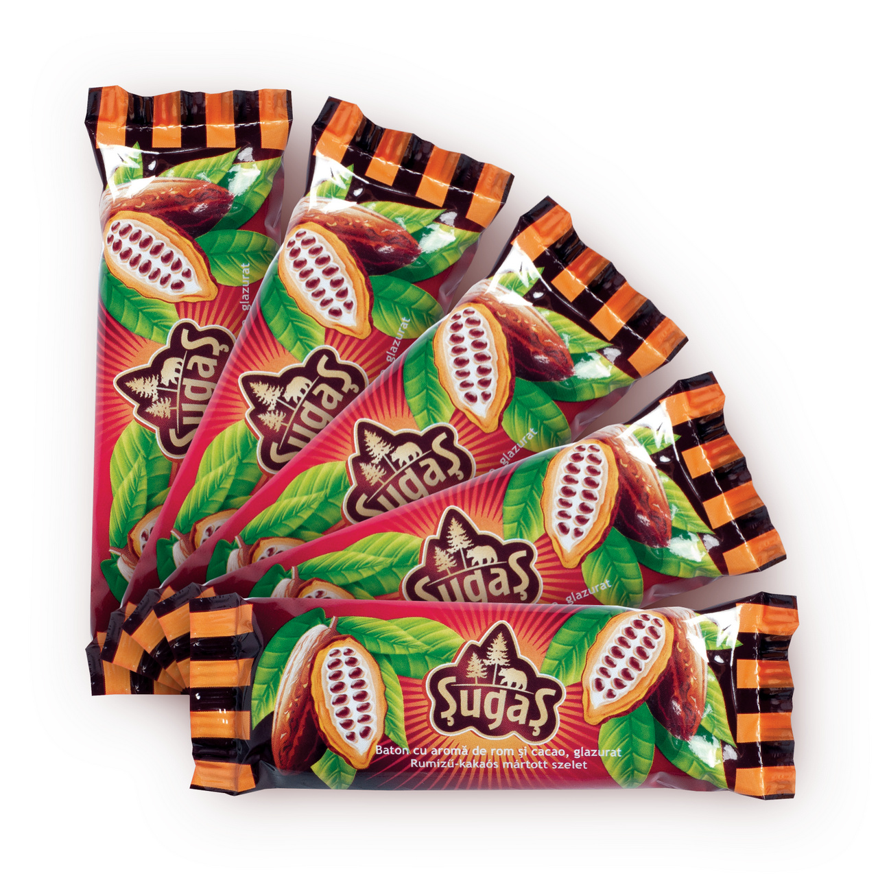 Baton cu gust de rom, învelit în glazură de cacao. Pachet de 5 buc., 5 × 25 g