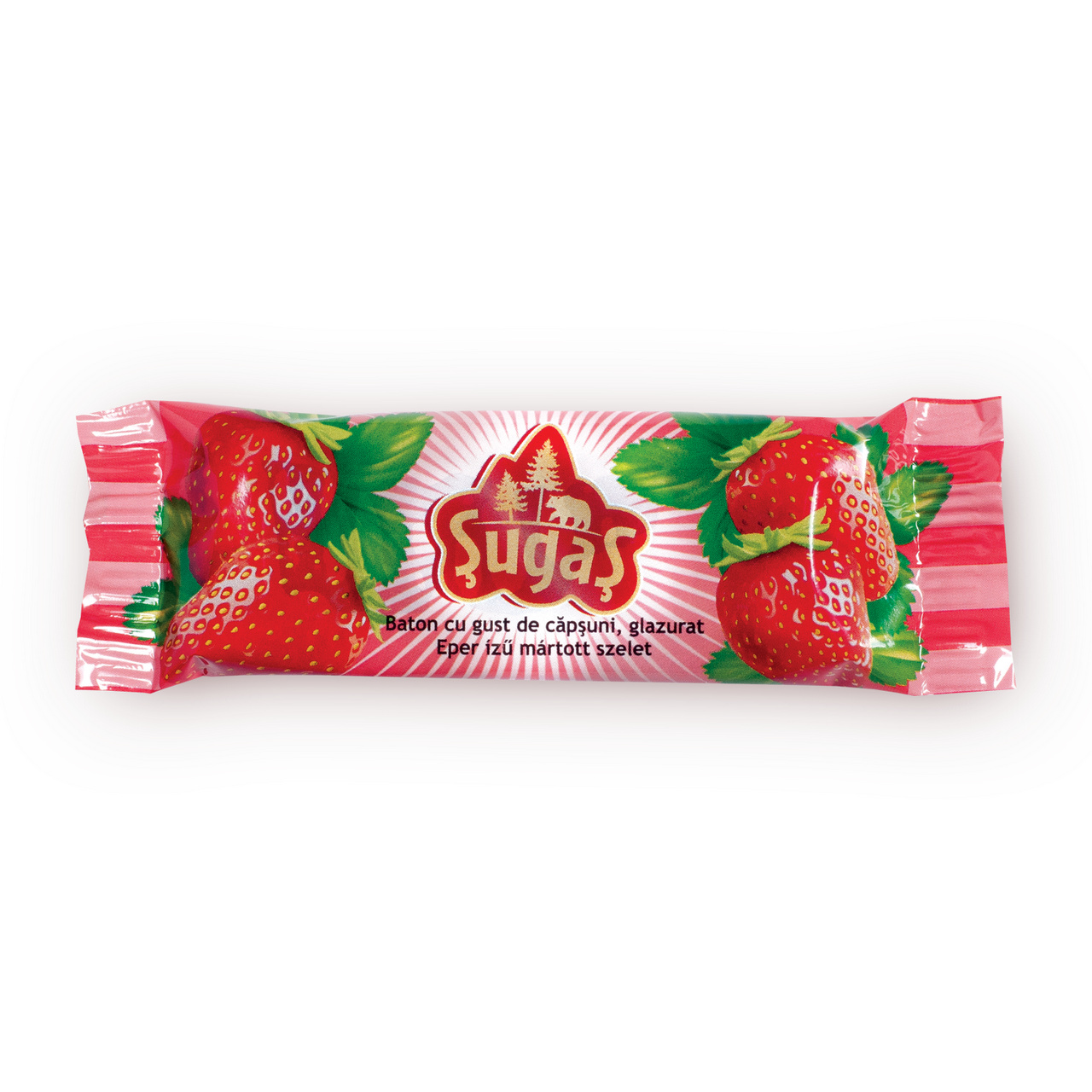 Baton cu gust de căpșuni, învelit în glazură de cacao. Pachet de 5 buc., 5 × 25 g