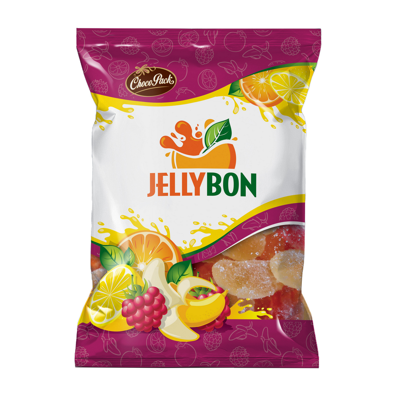Jeleuri Jellybon cu gust de lămâie, portocale, zmeură și banane, 85 g