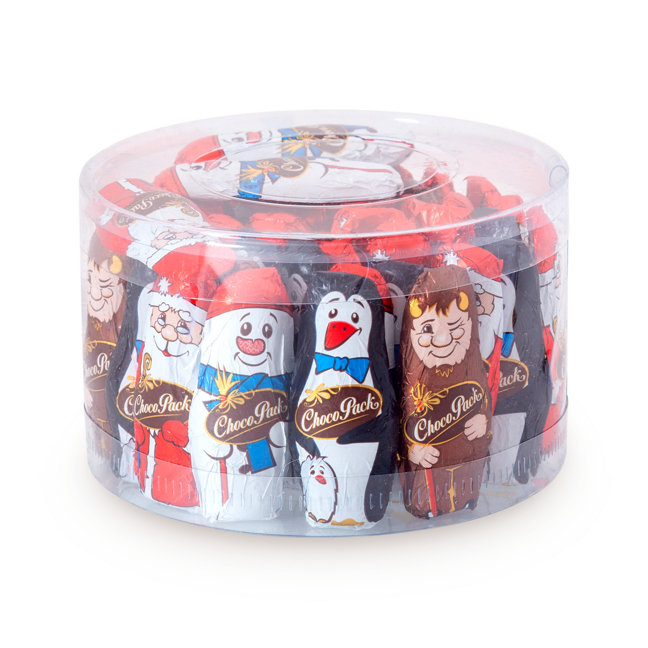 Set 50 figurine din ciocolată lapte în 4 variante –  Moș Crăciun, om de zăpadă, dracușor și pinguin