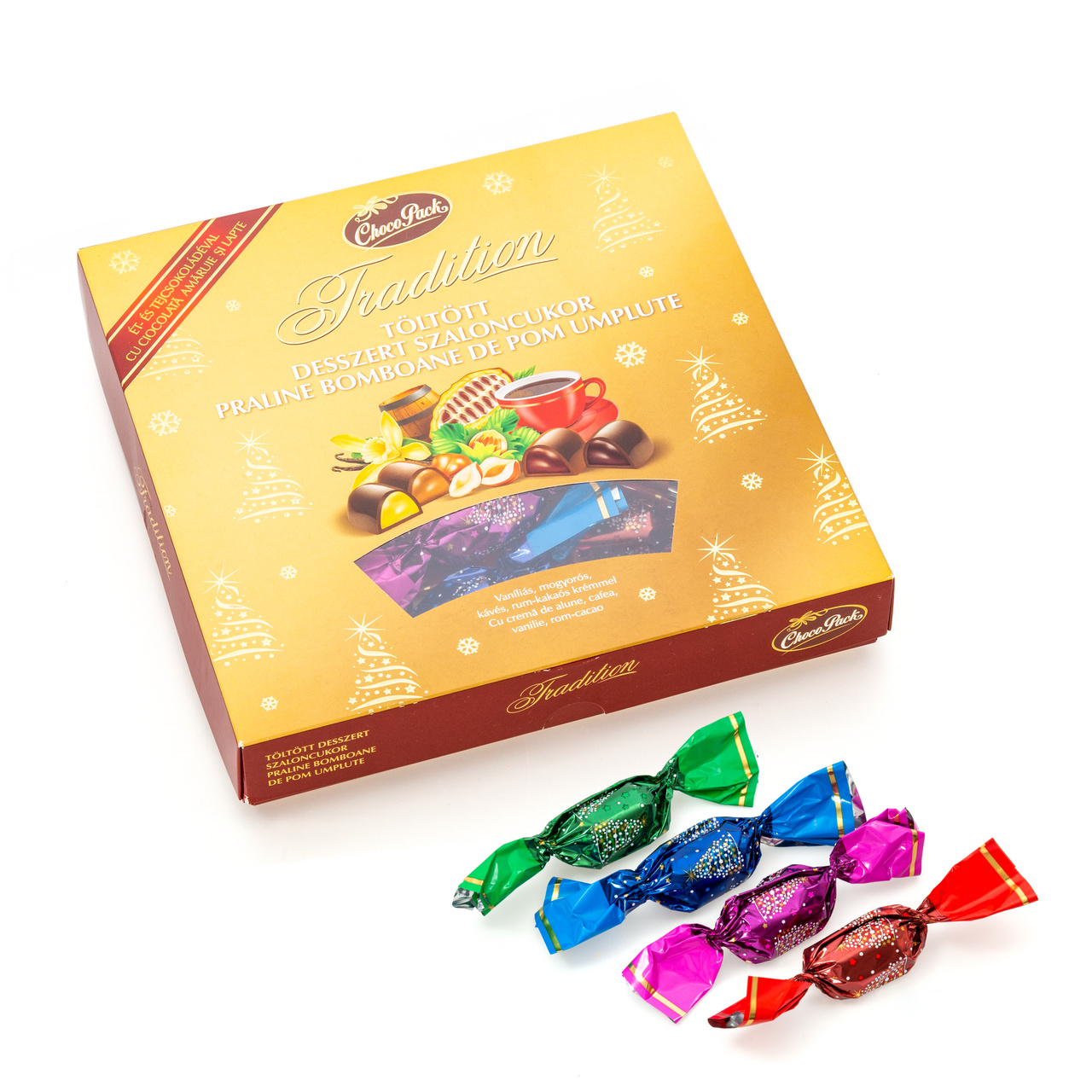 Bomboane de pom "Tradition" din ciocolată amăruie și lapte, umplute cu cremă mixtă, 250 g