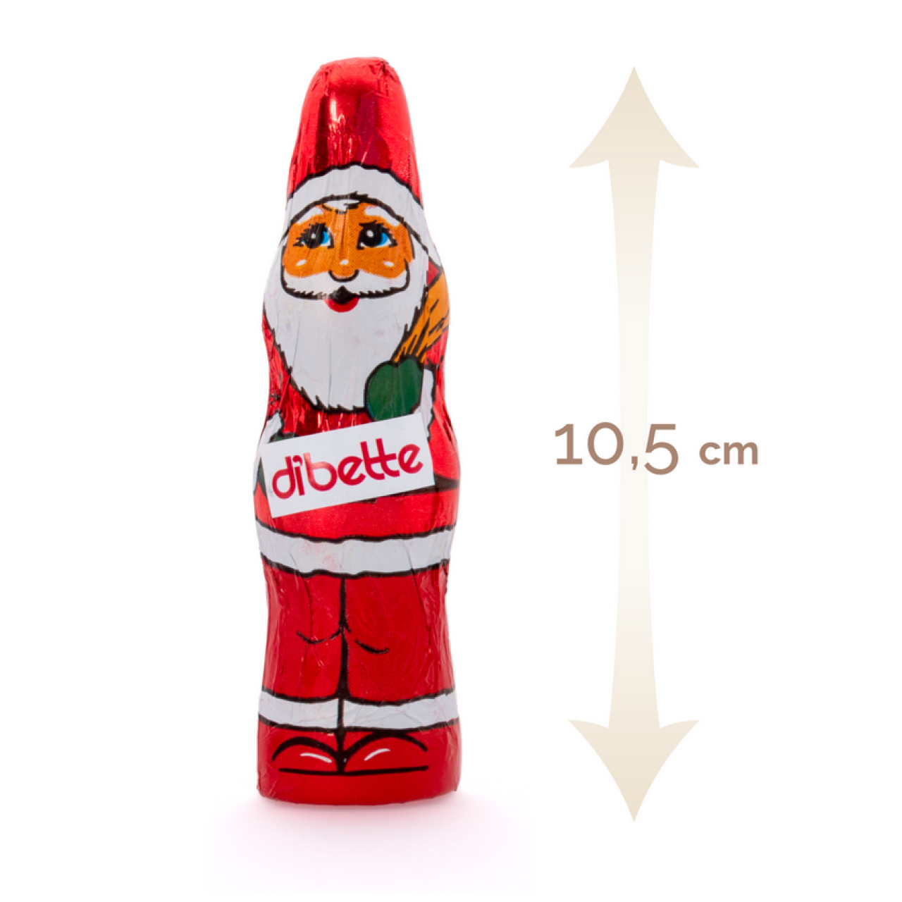 Set 3 figurine Moș Crăciun Dibette, din ciocolată lapte, cu fructoză, 10,5 cm, 18 g