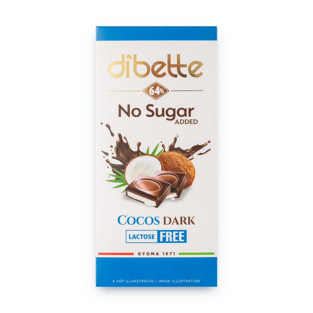 Ciocolată neagră Dibette cu eritritol și stevia – cremă de nucă de cocos, 80 g