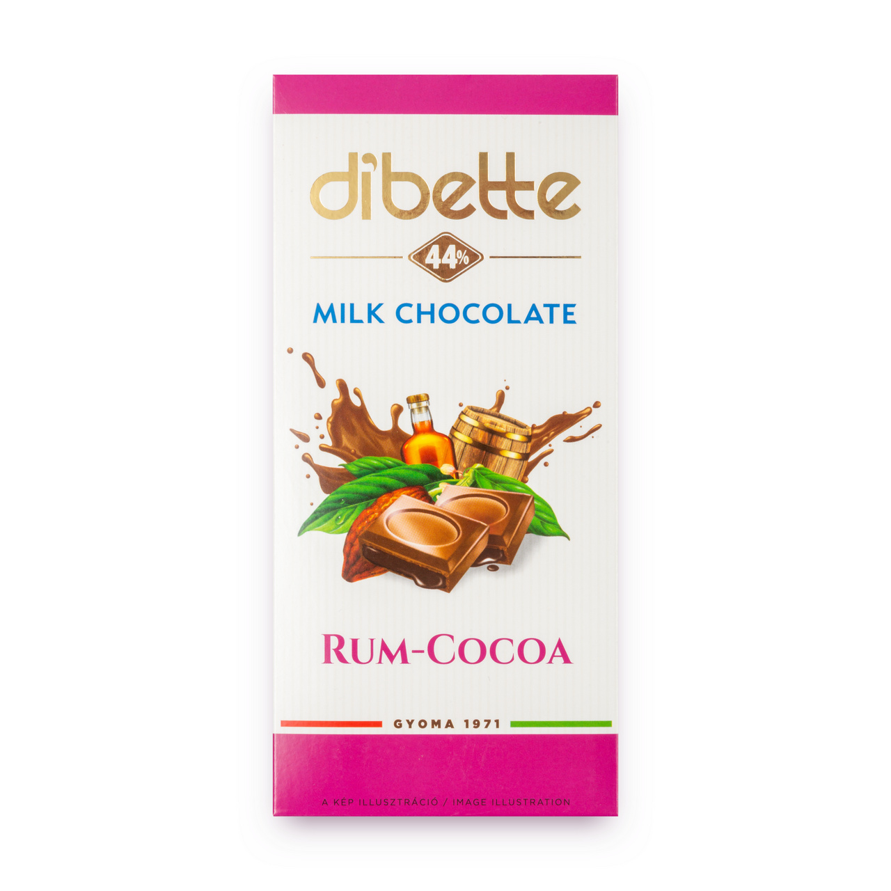 Ciocolată cu lapte Dibette cu fructoză – cremă de cacao cu gust de rom, 80 g